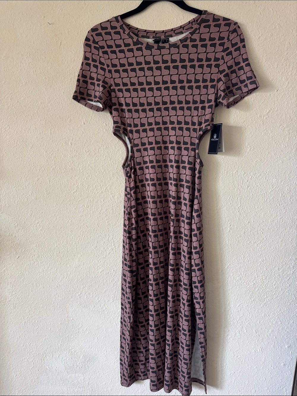 Volcom Pink Geometric Cutout Midi Dress